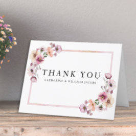 ピンクの水色ワイルドフラワーサンキューカード – ほこりっぽい サンキューカード