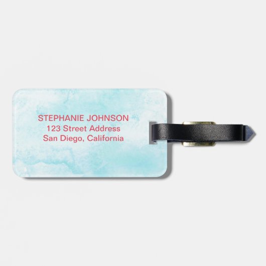 ピンクの水色小牛 ラゲッジタグ (裏面横)