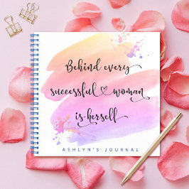 ピンクの水色成功した女性スクリプト感謝 ノートブック