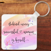 ピンクの水色成功した女性引用文タイポグラフィ キーホルダー (裏面)