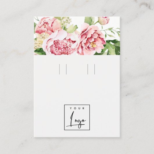 ピンクの水色牡丹フローラロゴフープのホルダー 名刺 (正面)