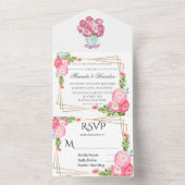 ピンクの水色牡丹金ゴールド幾何結婚の オールインワン招待状 (内側)