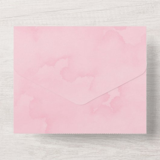 ピンクの水色牡丹金ゴールド幾何結婚の オールインワン招待状 (裏面)