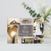 ピンクの水色紙吹雪結婚の感謝の写真 サンキューカード (スタンド正面)