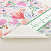 ピンクの水色花模様ファミリー名スクリプト シェルパブランケット (3/4)