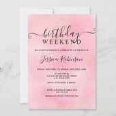 ピンクの水色金ゴールドグリッター誕生日プログラム 招待状 (正面)