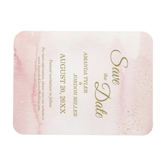 ピンクの水色金ゴールドタイプ結婚式の日付を保存 マグネット (横)