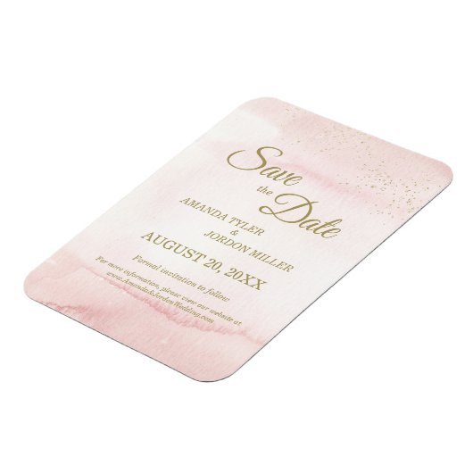 ピンクの水色金ゴールドタイプ結婚式の日付を保存 マグネット (左側)