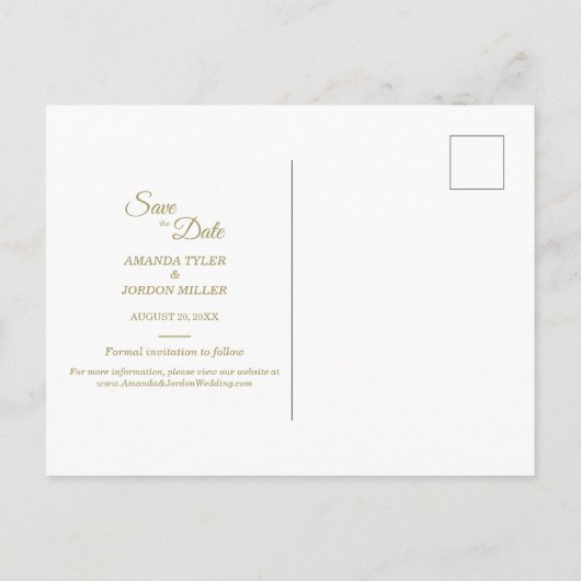 ピンクの水色金ゴールドタイプ結婚式の日付を保存 案内ポストカード (裏面)