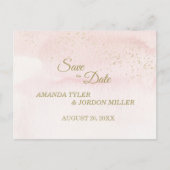 ピンクの水色金ゴールドタイプ結婚式の日付を保存 案内ポストカード (正面)