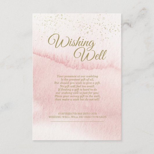 ピンクの水色金ゴールド結婚型ウィッシングウェル エンクロージャーカード (正面)