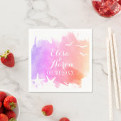 ピンクの水色、ヒトデの夏ビーチ結婚式 スタンダードカクテルナプキン (インサイチュ)