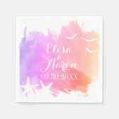 ピンクの水色、ヒトデの夏ビーチ結婚式 スタンダードカクテルナプキン (正面)