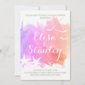 ピンクの水色、ヒトデの結婚カップルのシャワー 招待状 (正面)