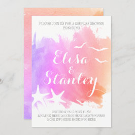 ピンクの水色、ヒトデの結婚カップルのシャワー 招待状