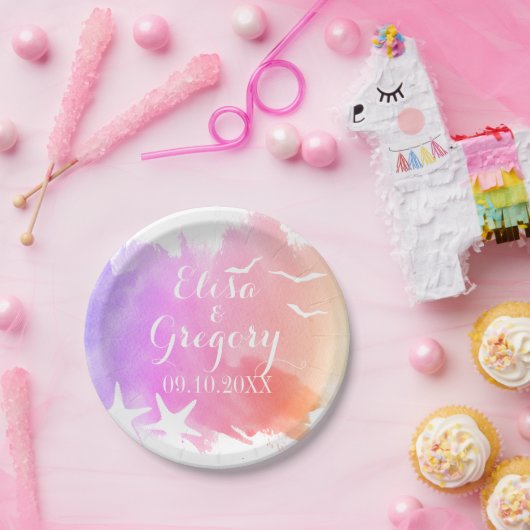 ピンクの水色、ヒトデビーチサマー結婚ズ ペーパープレート (パーティー)