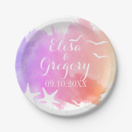 ピンクの水色、ヒトデビーチサマー結婚ズ ペーパープレート