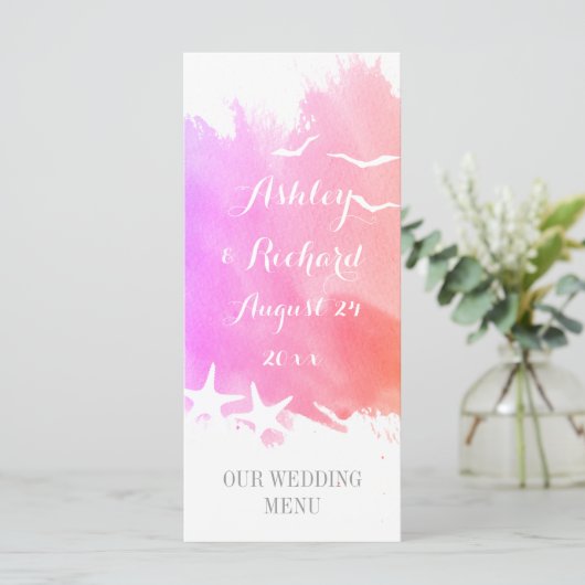 ピンクの水色、ヒトデビーチ結婚式メニュー メニュー (スタンド正面)