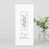 ピンクの水色、ペンとインクのフローラステムカード カード (スタンド正面)