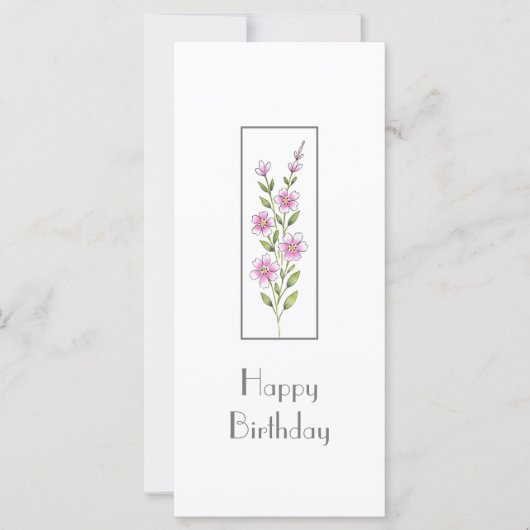 ピンクの水色、ペンとインクのフローラステムカード カード (正面)