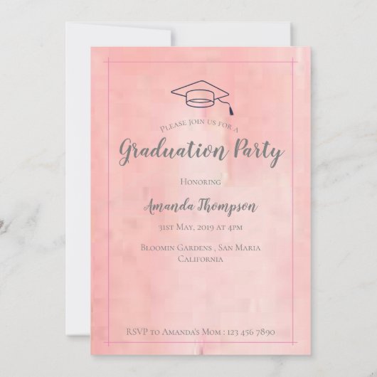 ピンクの水色 | 2025年クラス | 写真の卒業 招待状 (裏面)