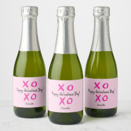 ピンクの水色XOXOハッピーガレンティンの日カスタム スパークリングワインラベル