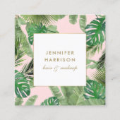 ピンクの水葉色熱帯パターン スクエア名刺 (正面)