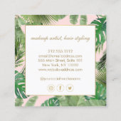 ピンクの水葉色熱帯パターン スクエア名刺 (裏面)