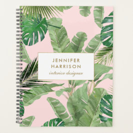 ピンクの水葉色熱帯パターン プランナー手帳