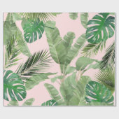ピンクの水葉色熱帯パターン ラッピングペーパー (フラット)