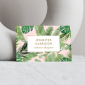 ピンクの水葉色熱帯パターン 名刺