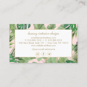 ピンクの水葉色熱帯パターン 名刺 (裏面)