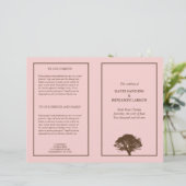ピンクの永遠のオークの木の茶色のシンプル結婚式プログラム (スタンド正面)