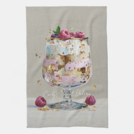 ピンクの油絵ケーキ フラワー 誕生日パーティー キッチンタオル