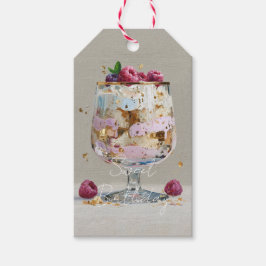 ピンクの油絵ケーキ フラワー 誕生日パーティー ギフトタグ