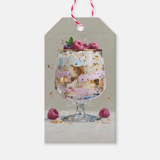 ピンクの油絵ケーキ フラワー 誕生日パーティー ギフトタグ (正面)