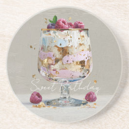 ピンクの油絵ケーキ フラワー 誕生日パーティー コースター