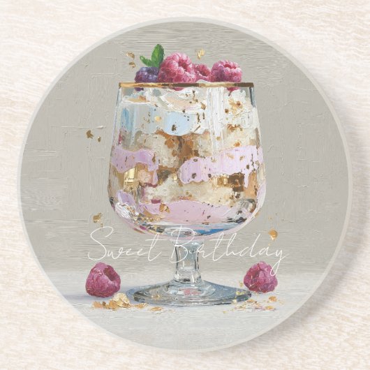 ピンクの油絵ケーキ フラワー 誕生日パーティー コースター (正面)