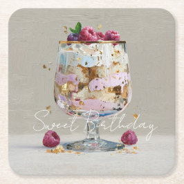 ピンクの油絵ケーキ フラワー 誕生日パーティー スクエアペーパーコースター