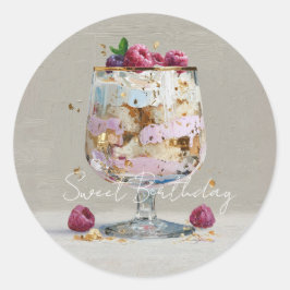 ピンクの油絵ケーキ フラワー 誕生日パーティー ラウンドシール