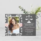 ピンクの法科大学院卒業発表チョークボード 招待状 (スタンド正面)