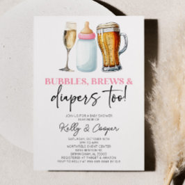 ピンクの泡が生え、おむつも生える!赤ちゃんシャワー 招待状