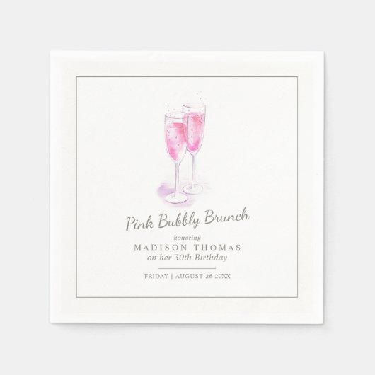 ピンクの泡立ちブランチシャンパン バブル イベント スタンダードカクテルナプキン (正面)