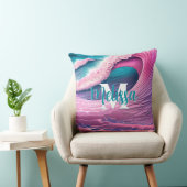 ピンクの波オンビーチモノグラム クッション (椅子)