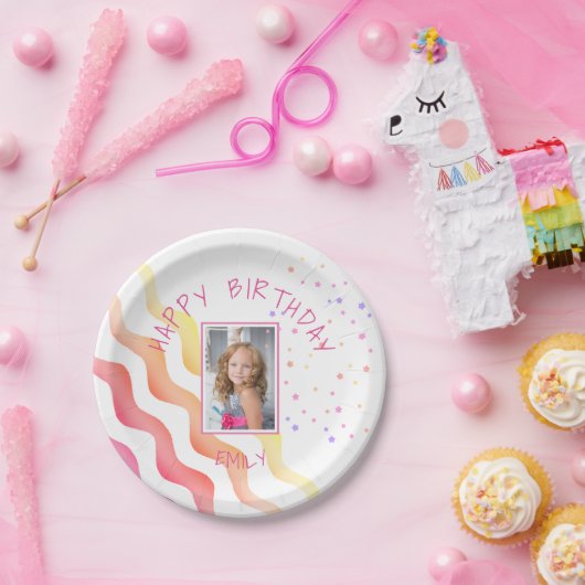 ピンクの波スターズガールバースデーパーティーの写真 ペーパープレート (パーティー)