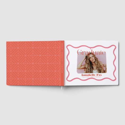 ピンクの波型フレームの写真の卒業 ゲストブック (全面)
