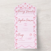 ピンクの波形ストロベリーベリースイートガールベビーシャワー オールインワン招待状 (内側)