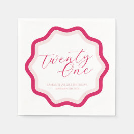 ピンクの波状の湾曲した波状の女の子21st誕生日 スタンダードカクテルナプキン