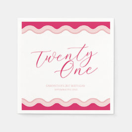 ピンクの波状の湾曲した波状の女の子21st誕生日 スタンダードカクテルナプキン