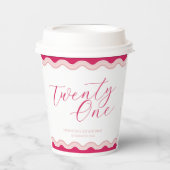 ピンクの波状の湾曲した波状の女の子21st誕生日 紙コップ (正面)